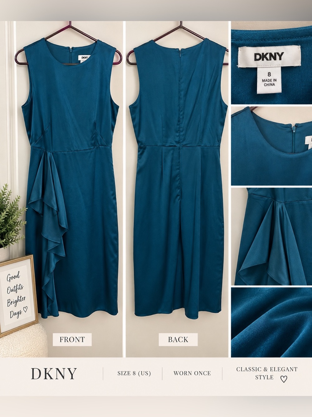 DKNY Teal Sleeveless Ruffle Midi Dress